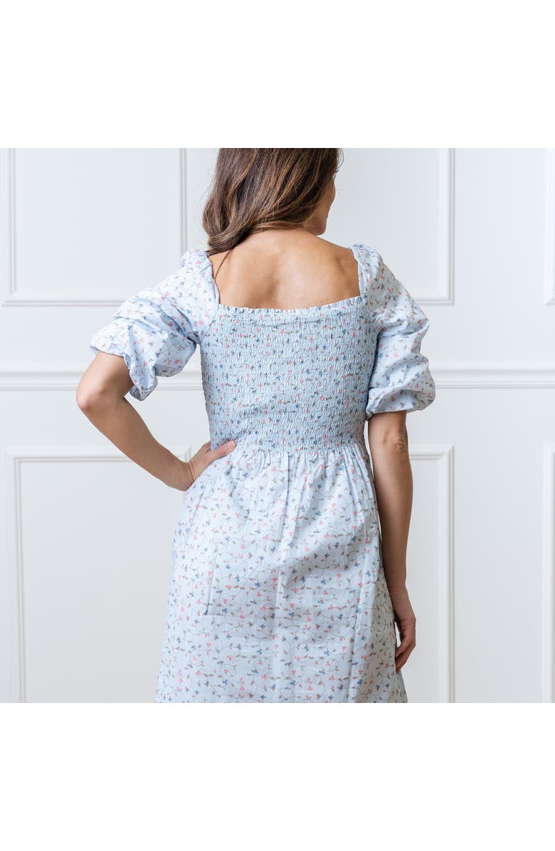 Hope & Henry Women's Organic Smocked Bubble Sleeve Dress, Alternate, color, Pale Blue Vintage Floral
