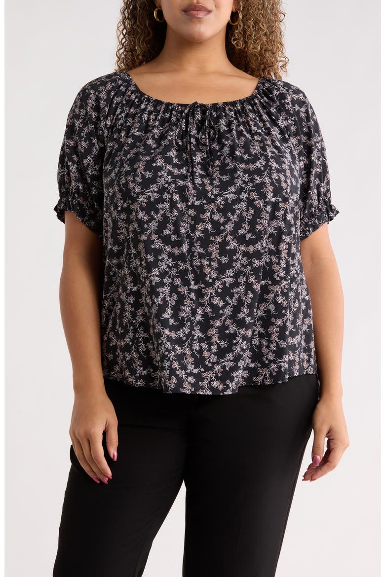Floral Short Sleeve Top, Main, color, BLACK