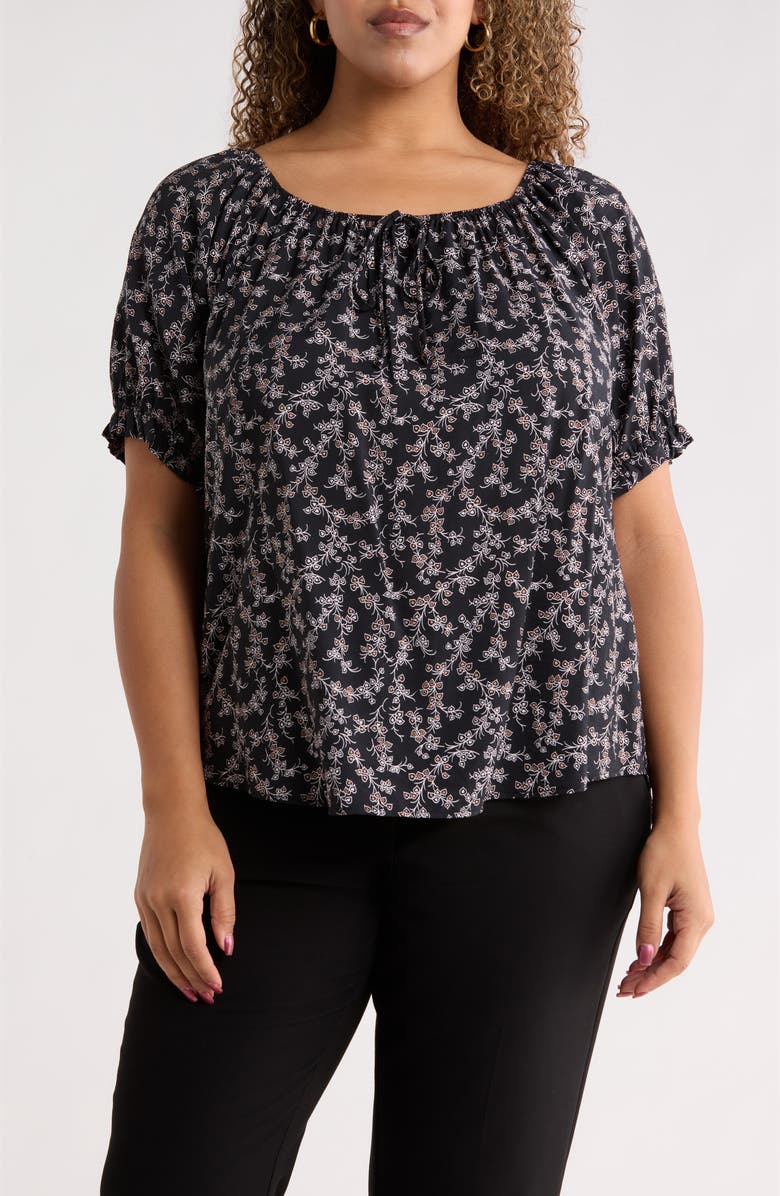 Renee C Floral Short Sleeve Top, Main, color, Black
