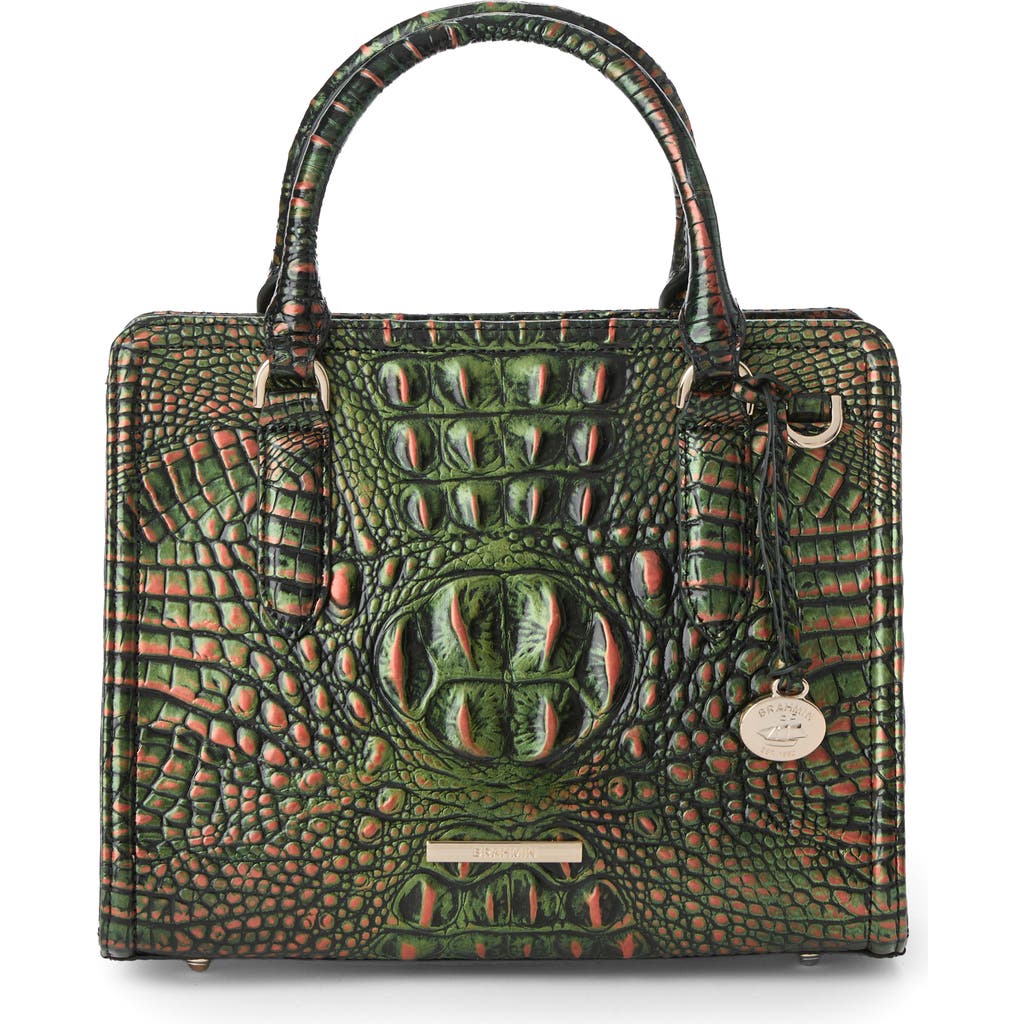 Brahmin Cami Croc Embossed Leather Satchel In Green