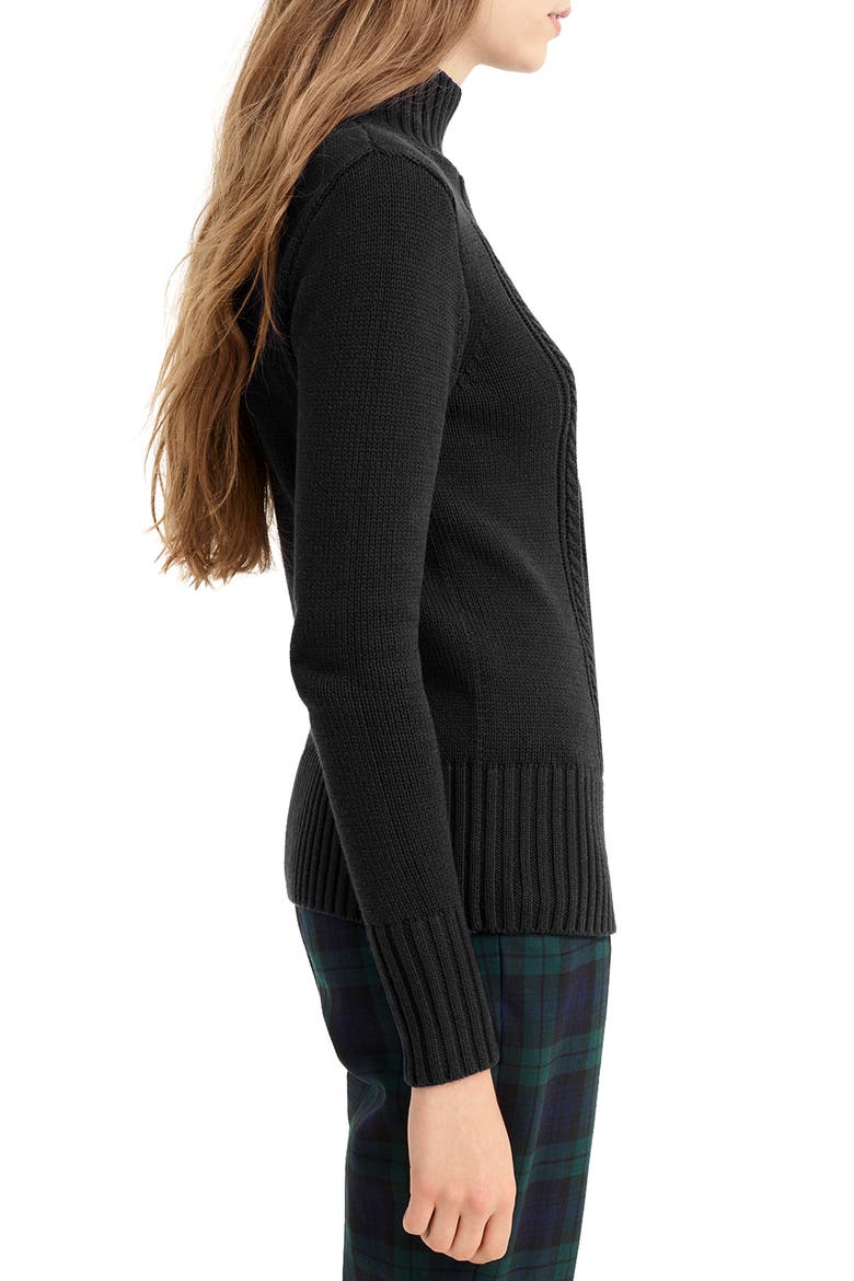 Mock Neck Center Cable Knit Sweater, Alternate, color, BLACK