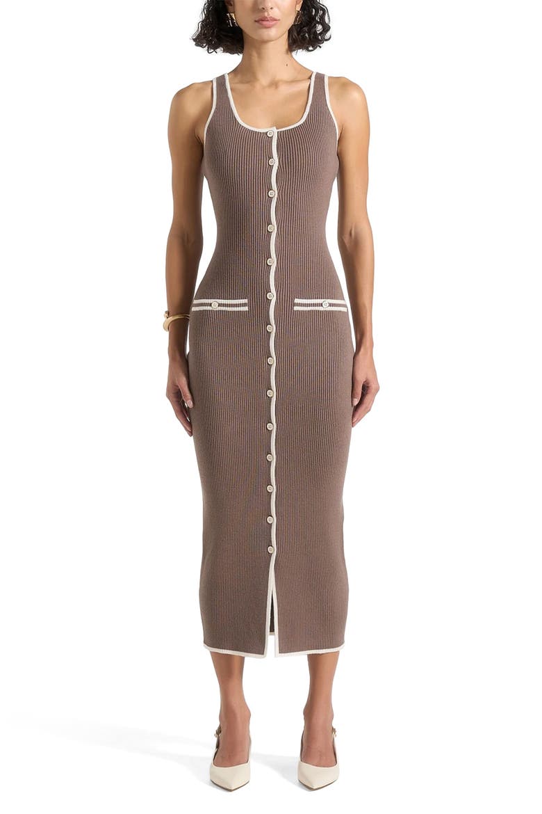 Daphne Rib Knit Contrast Midaxi Dress, Alternate, color, Brown/Cream