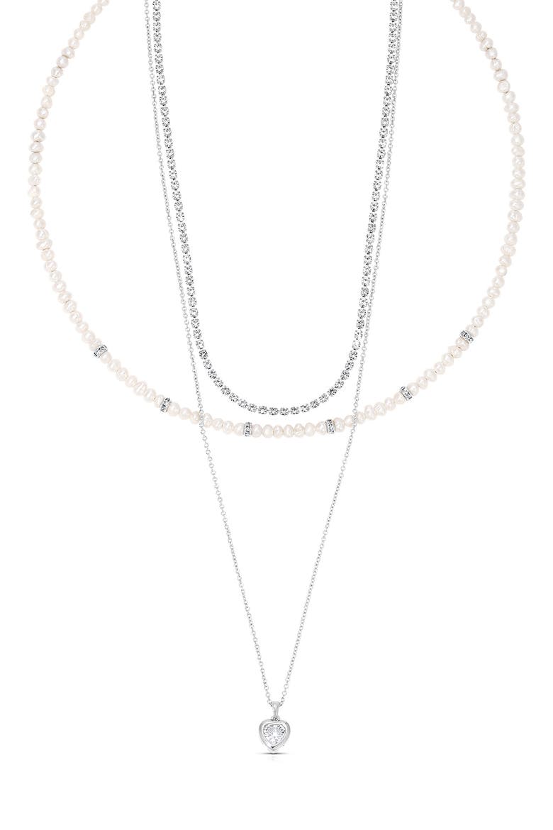 Layered Charm & Freshwater Pearl Necklace, Main, color, SILVER