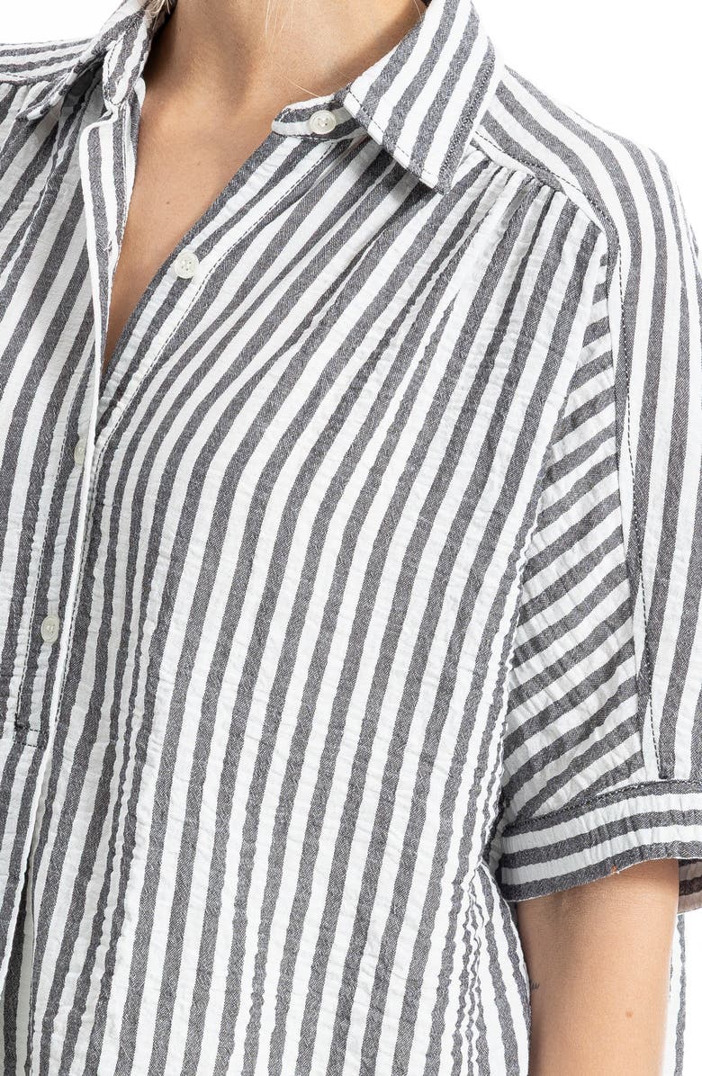 MAX STUDIO Textured Stripe Camp Shirt, Alternate, color, Black/ White Stripe