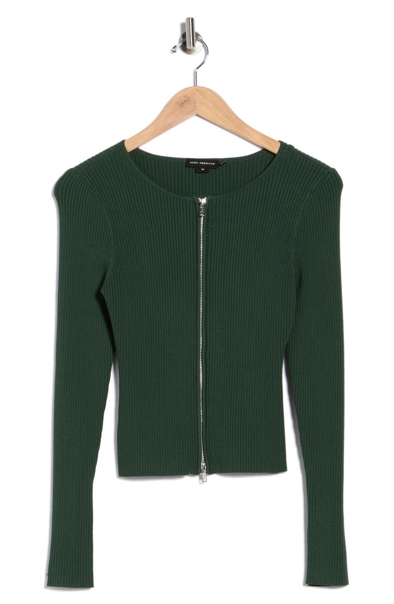Good American Virgo Rib Zip Cardigan, Alternate, color, Pine Green003