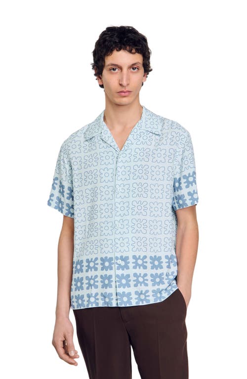 Sandro Floral Motif Shirt In Blue Sky