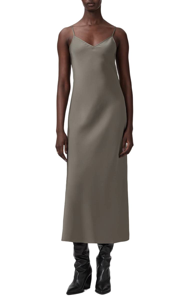 AllSaints Juno Long Sleeve 2-in-1 Sweater & Slipdress, Alternate, color, Light Khaki