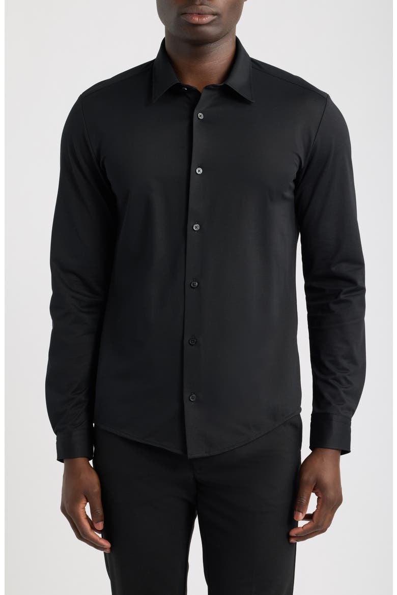 Roan Slim Fit Performance Button-Up Shirt, Main, color, BLACK