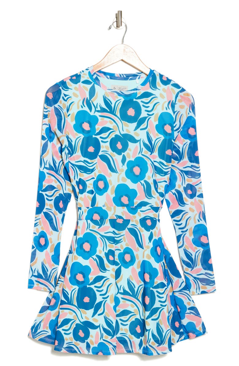 Papercut Floral Long Sleeve Mesh Fit & Flare Dress