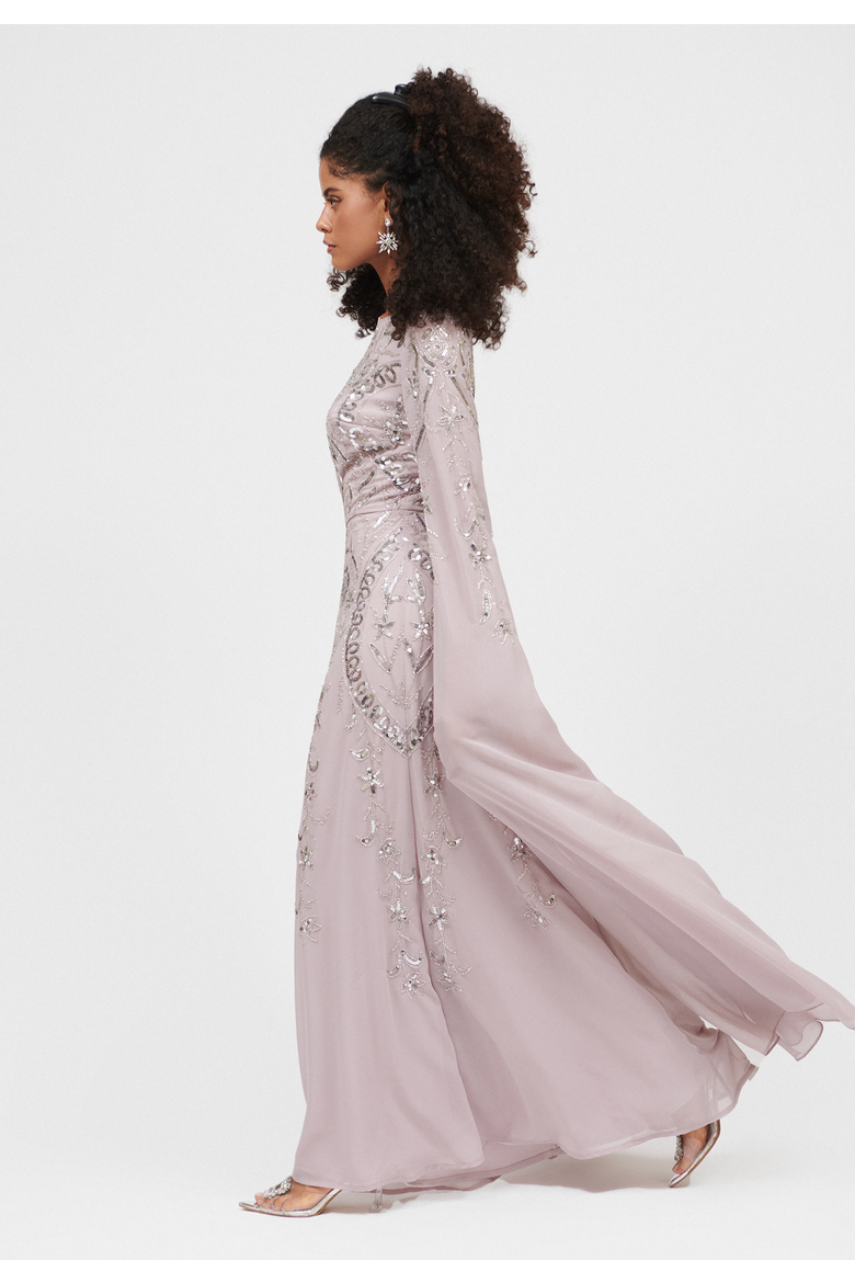 EMBELLISHED SEQUIN BEADED MAXI DRESS, Alternate, color, LILAC