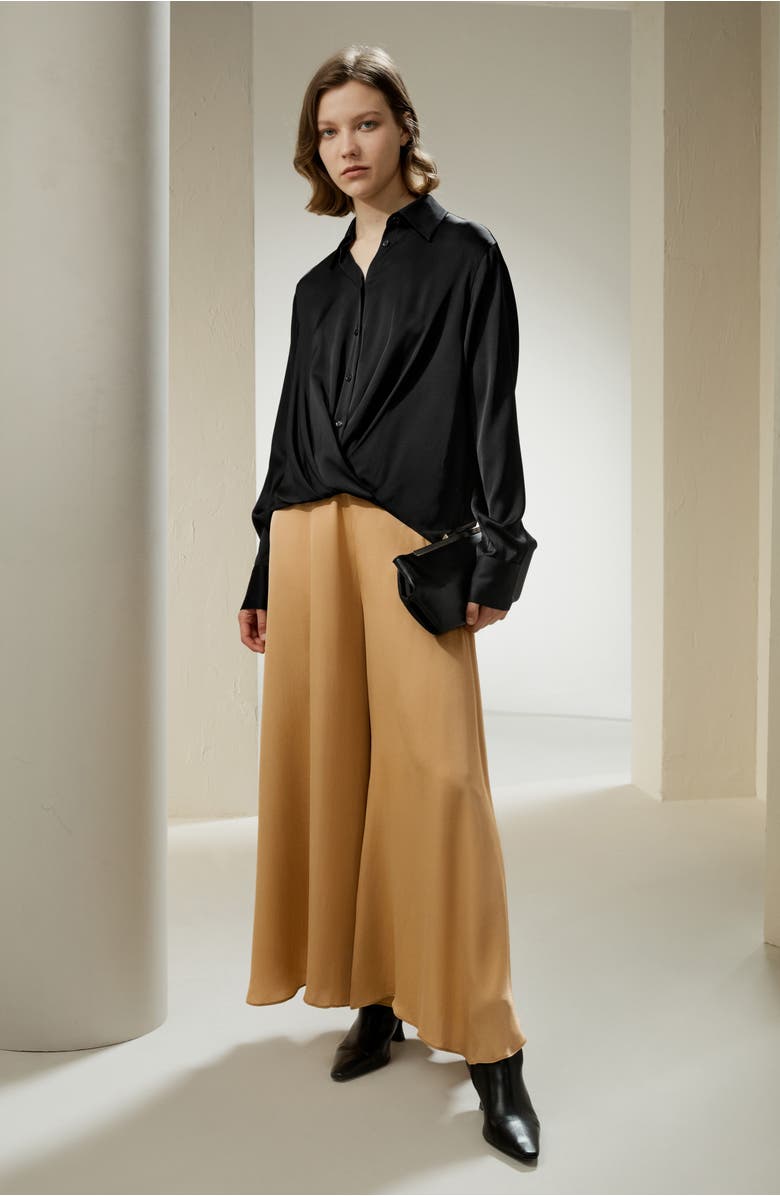 Lilysilk Hem Pleated Silk Blouse, Alternate, color, Black