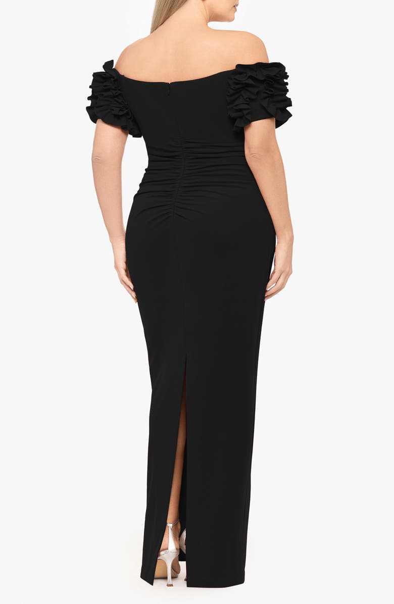 Xscape Evenings Ruffle Off the Shoulder Crepe Gown, Alternate, color, 