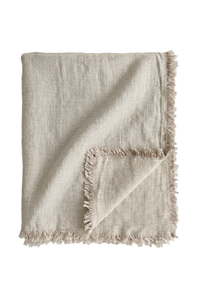 Reversible Linen Fringe Throw, Main, color, Natural Beige