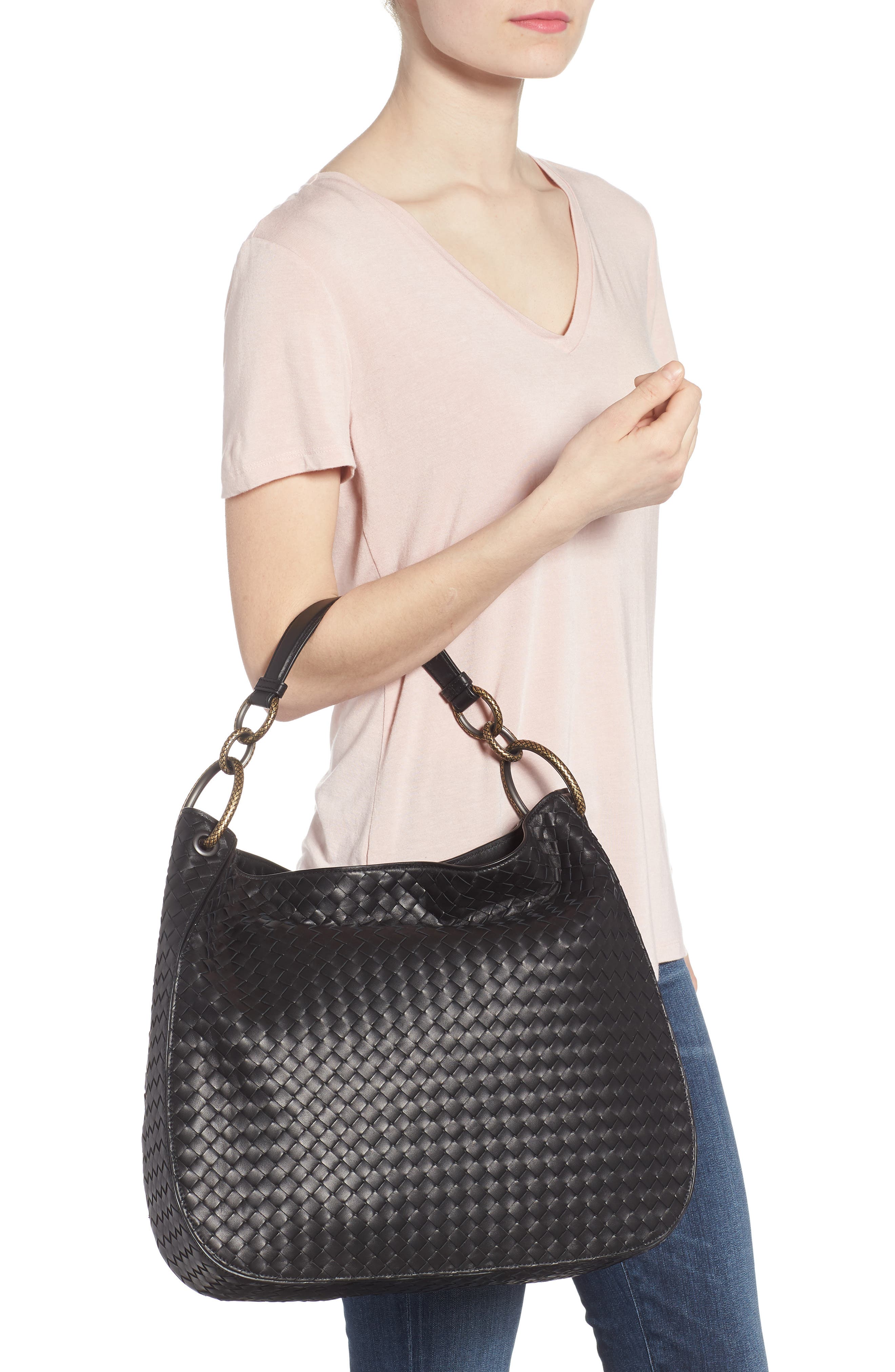 Bottega Veneta Large Loop Woven Leather Hobo, Alternate, color, 