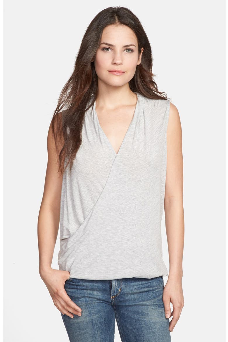 High/Low Faux Wrap Top, Main, color, GREY HEATHER