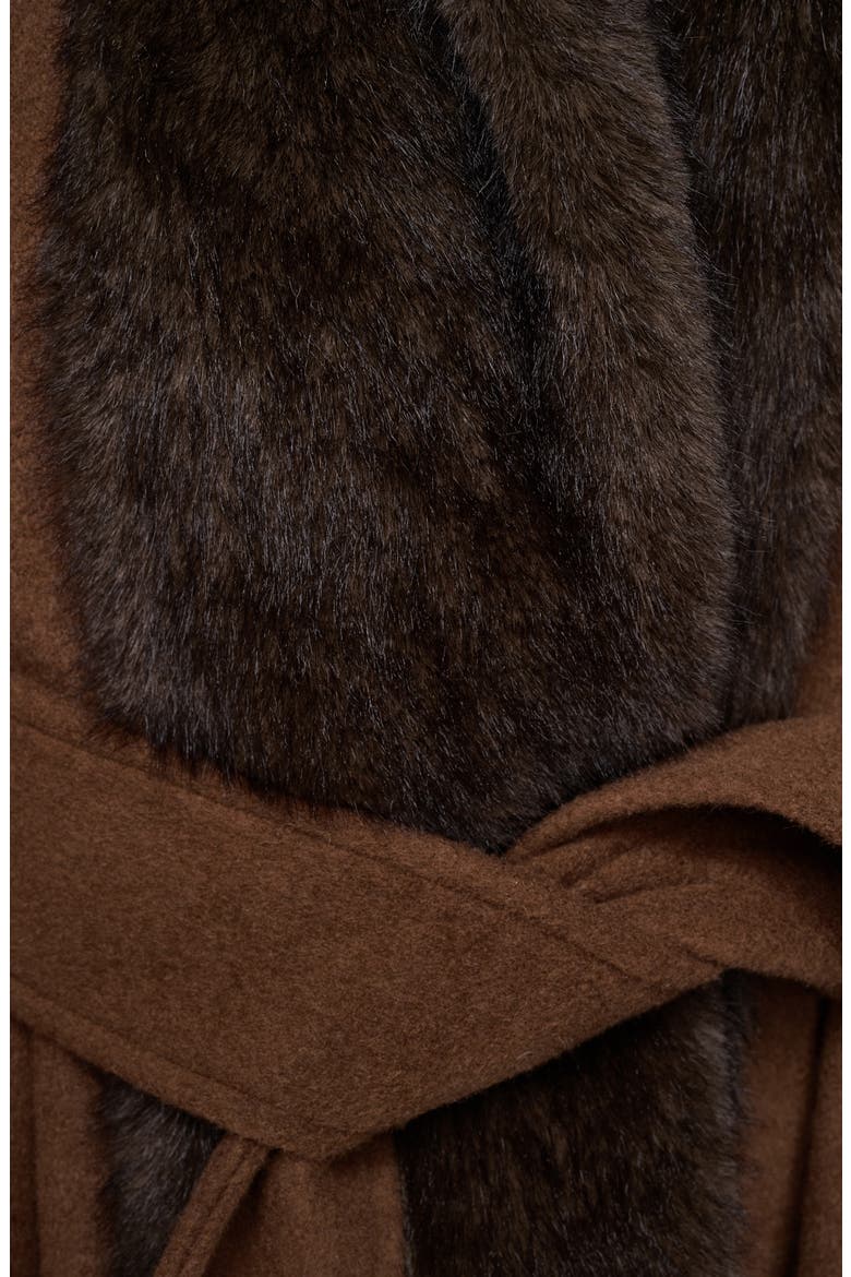 Faux Fur Trim Wool Blend Hooded Coat, Alternate, color, VICUNA