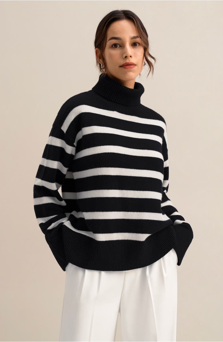 Lilysilk Women's The Tarra Stripe Sweater, Alternate, color, Black