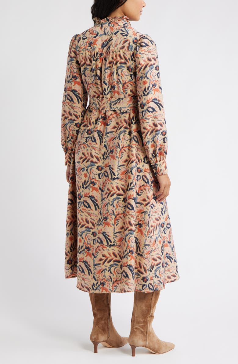 Caslon<sup>®</sup> Ruffle Belted Long Sleeve Maxi Dress, Alternate, color, Tan- Navy Ikat Blossom