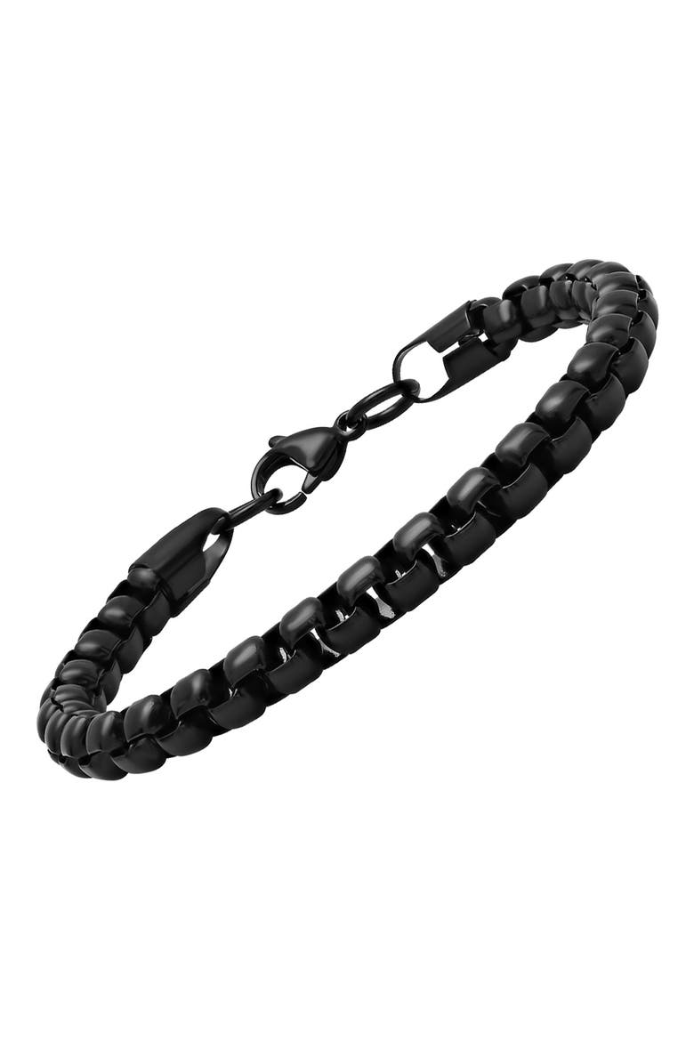 Men's Black IP Stainless Steel Box Chain Bracelet, Alternate, color, YELLOW