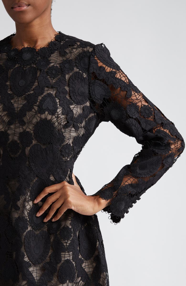 Lela Rose Hearts & Flowers Long Sleeve Lace Dress, Alternate, color, 