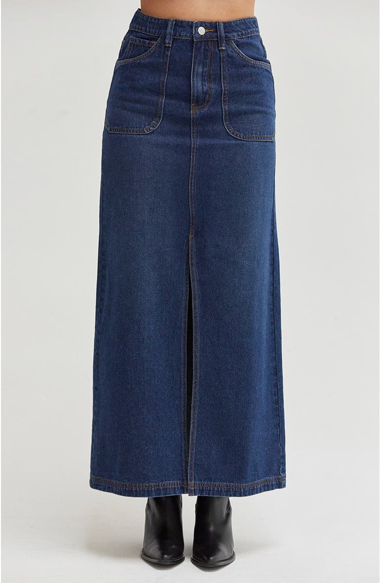 CRESCENT Denim Maxi Skirt, Main, color, Denim Blue