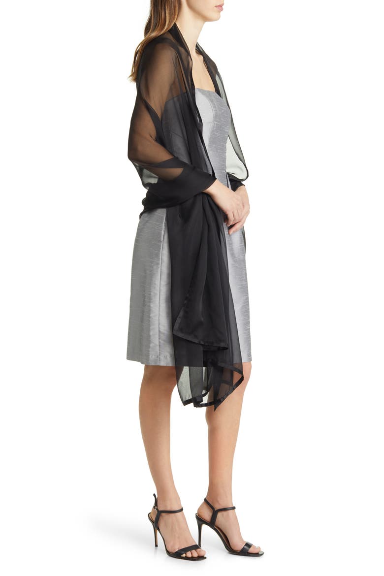 Satin Border Silk Chiffon Scarf, Alternate, color, BLACK