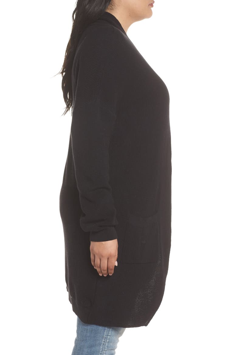 Stitch Curve Hem Cardigan(Plus Size), Alternate, color, BLACK
