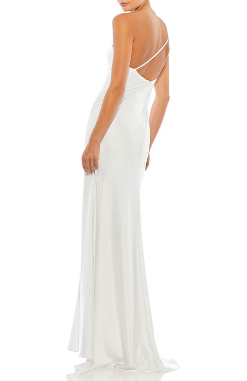 Mac Duggal One Shoulder Double Strap Satin Gown In White