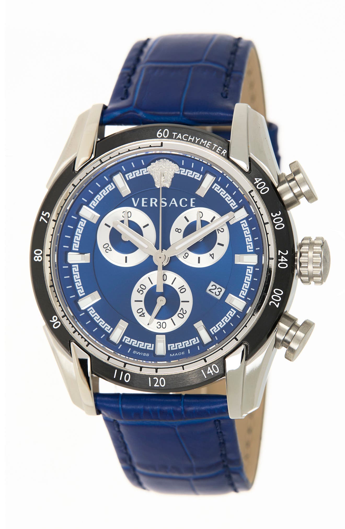 Versace Chronograph Croc Embossed Leather Strap Watch, 44mm
