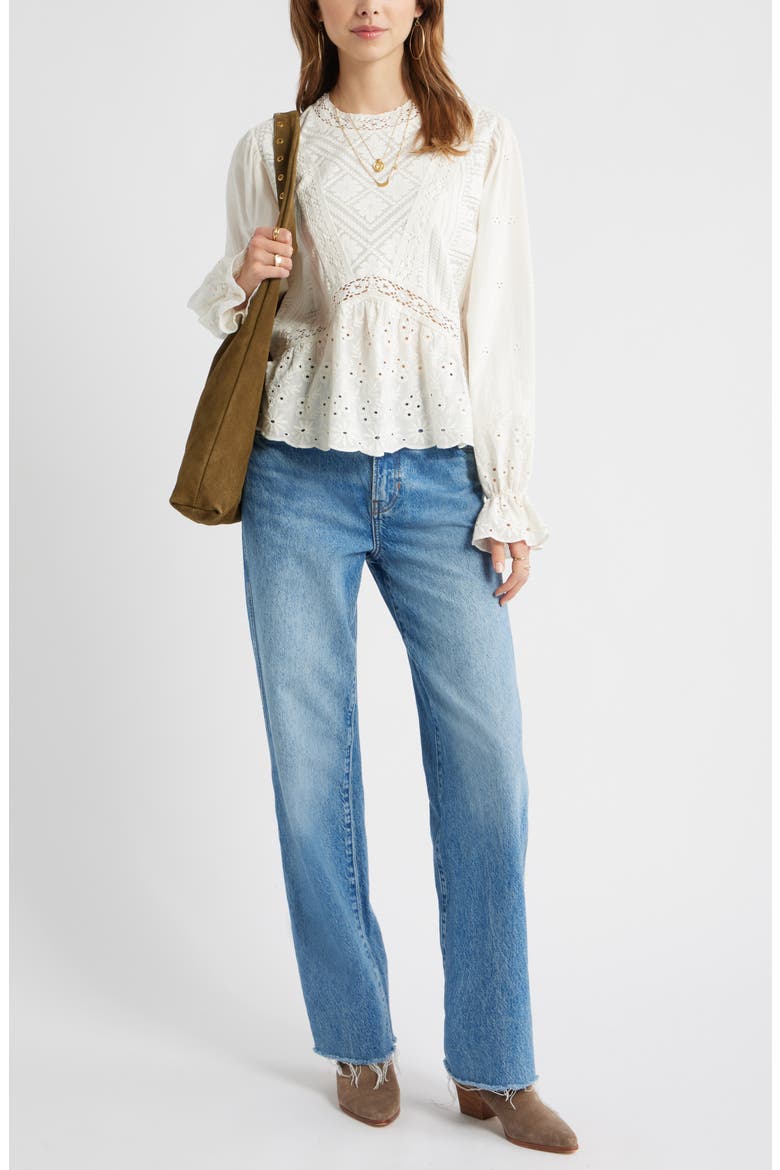 Mixed Media Lace Top, Alternate, color, IVORY EGRET