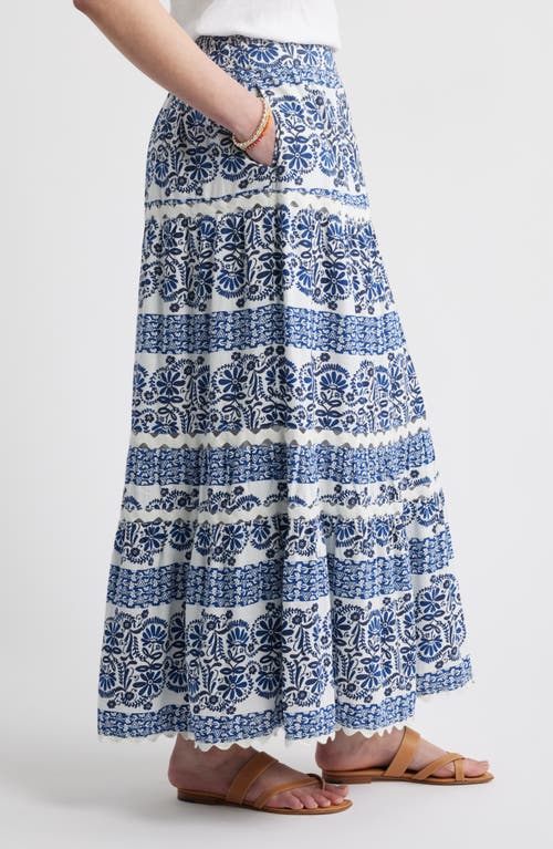 Caslonr Caslon(r) Rickrack Trim Linen Blend Tiered Maxi Skirt