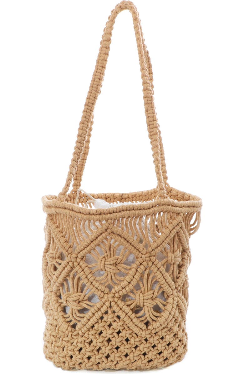 Adornia Crocheted Bucket Tote Bag, Main, color, Brown