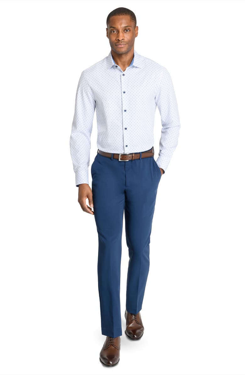 CONSTRUCT Micro Geometric Print Stretch Button-Up Shirt, Alternate, color, White/ Blue