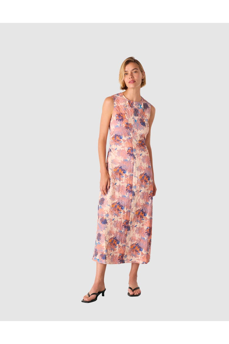 Sleeveless Floral Textured Midi Dress, Main, color, Pink/Multi