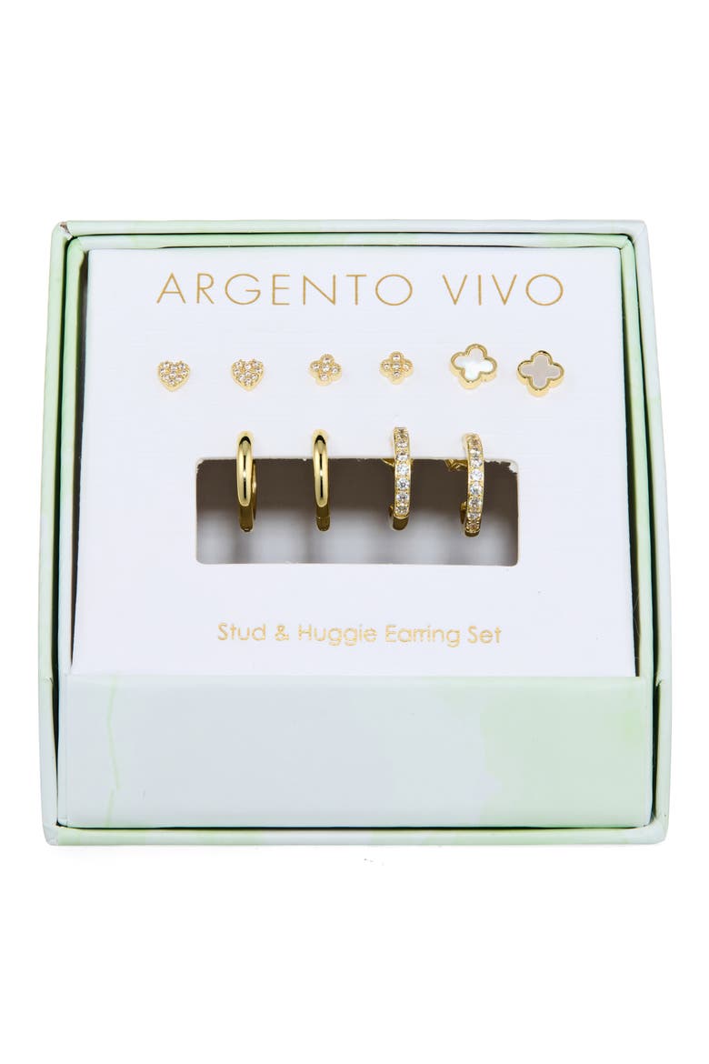 Clover Set of 5 Assorted Stud & Hoop Earrings, Main, color, GOLD