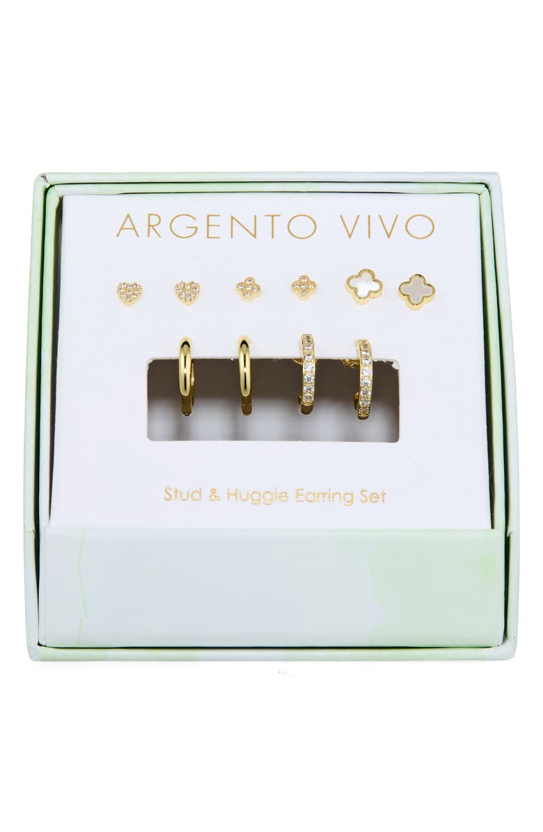 ARGENTO VIVO Clover Set of 5 Assorted Stud & Hoop Earrings, Main, color, Gold