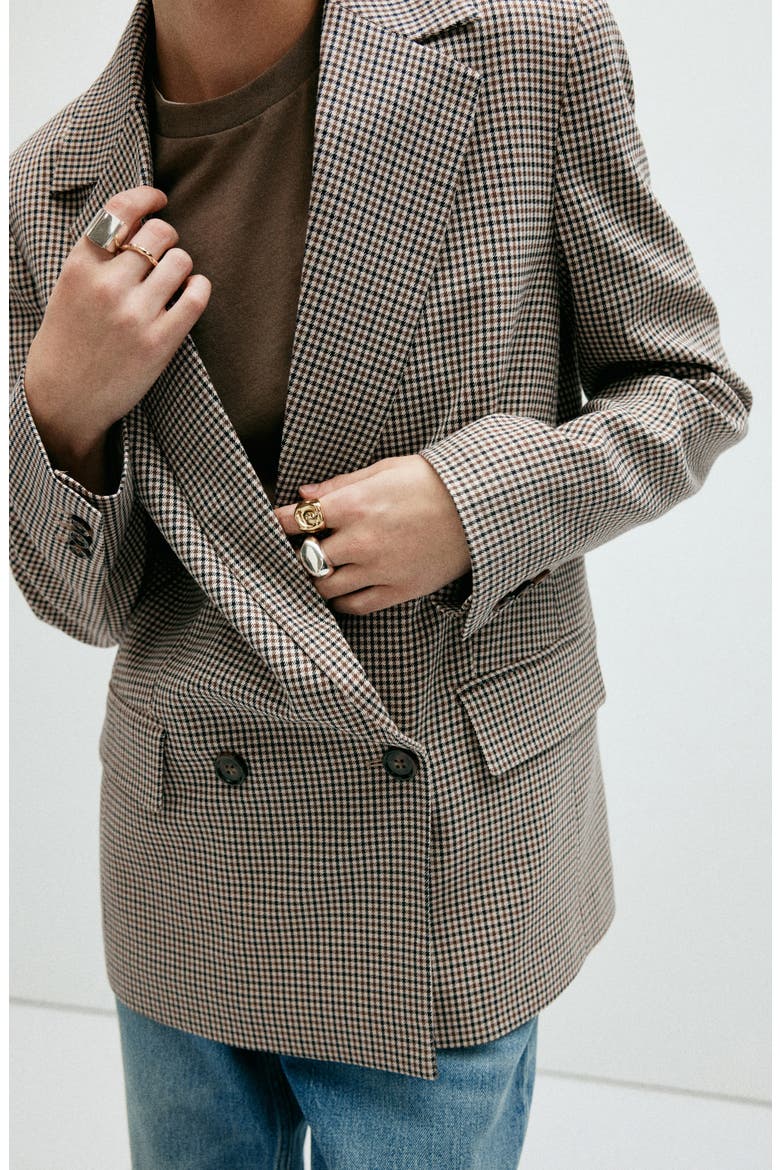 Charlott Micro Houndstooth Check Blazer, Alternate, color, BROWN