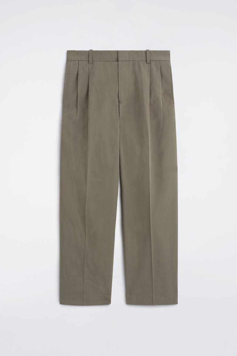 Pleated Relaxed-Fit Tapered Pants, Alternate, color, KHAKI