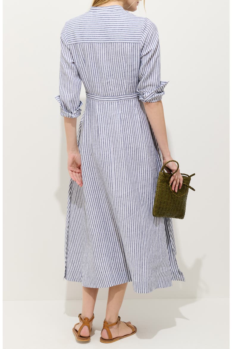 Isabella Long Sleeve Stripe Linen Shirtdress, Alternate, color, NAVY / IVORY