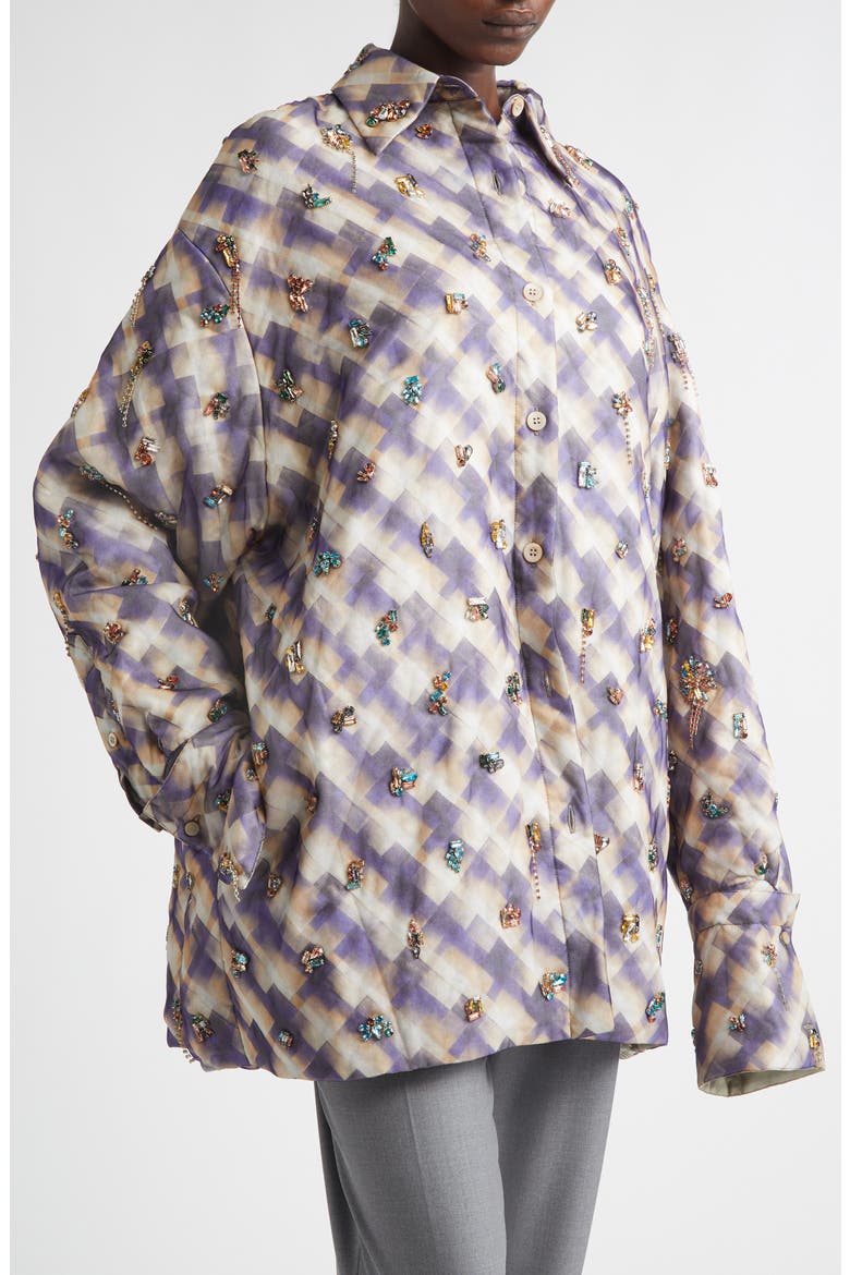 Cartan Crystal Embellished Oversize Button-Up Shirt, Alternate, color, PURPLE