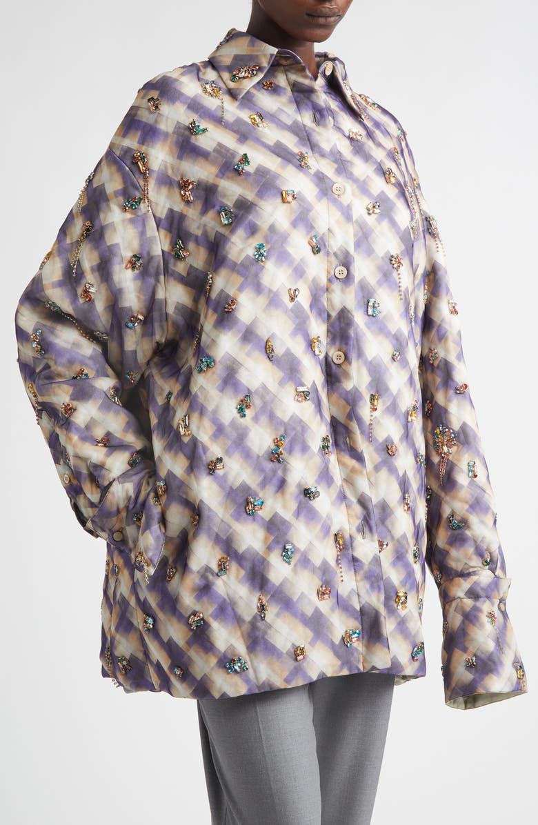 Dries Van Noten Cartan Crystal Embellished Oversize Button-Up Shirt, Alternate, color, Purple