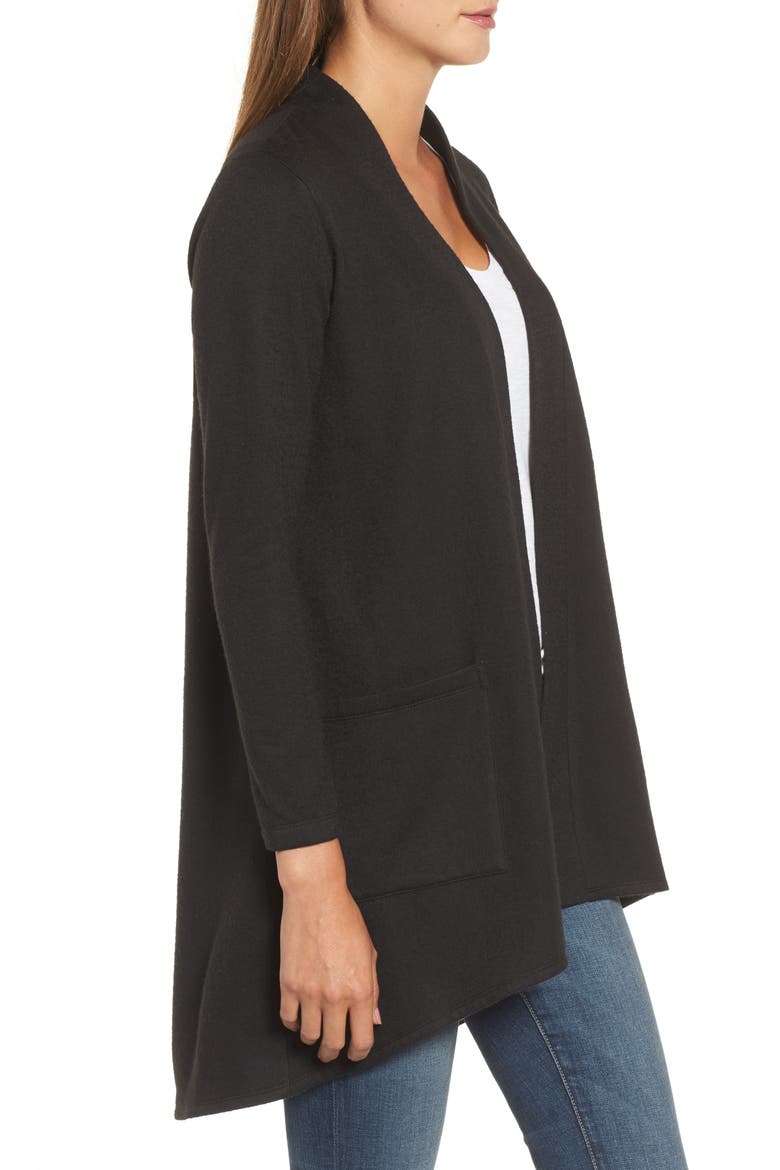High/Low Fleece Knit Cardigan, Alternate, color, BLACK
