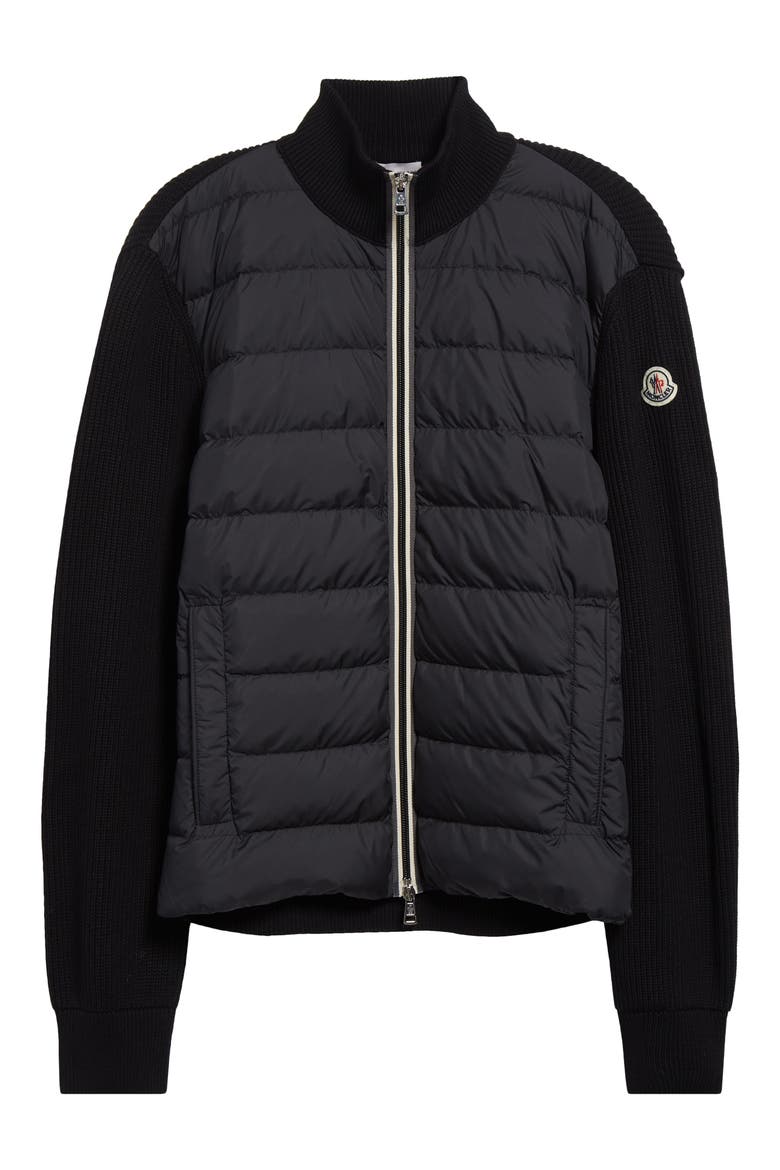 Quilted Down & Cotton Knit Cardigan, Alternate, color, BLACK