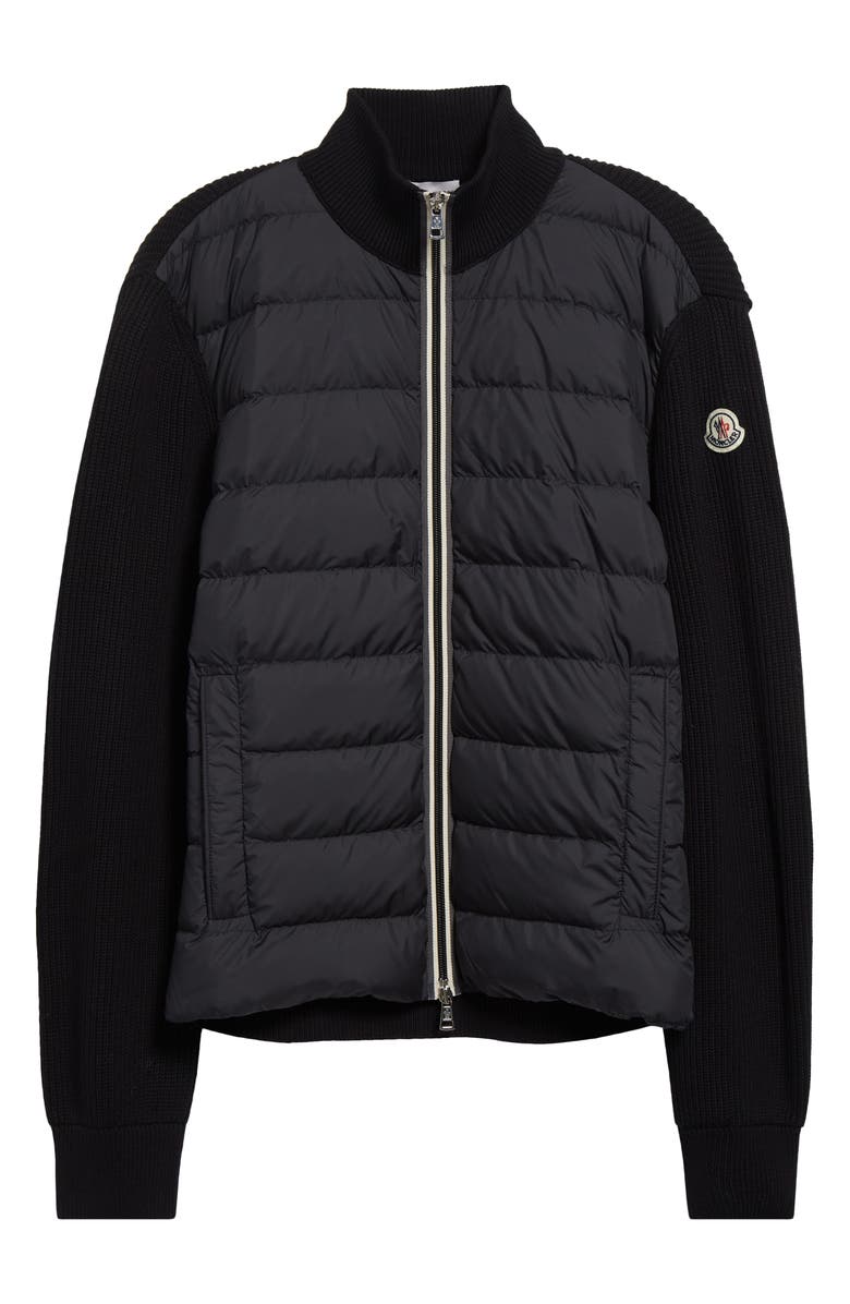 Moncler Quilted Down & Cotton Knit Cardigan, Alternate, color, Black