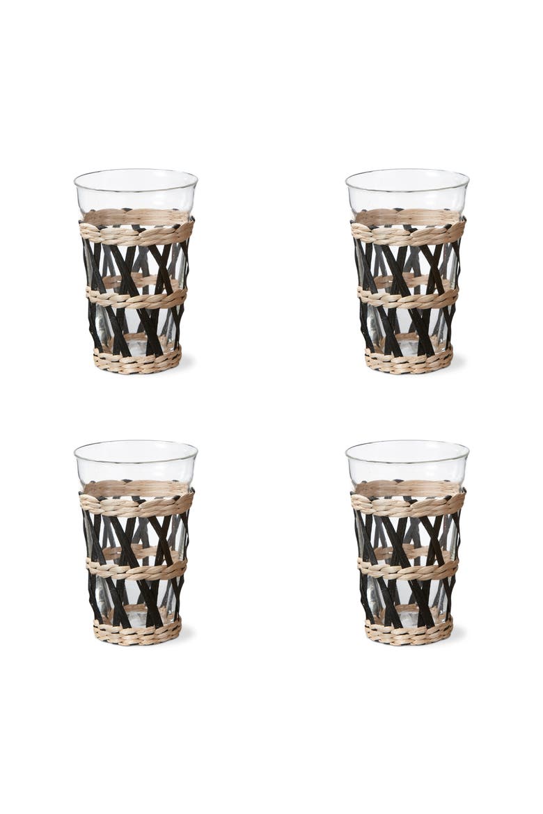 Island Collection Clear Glass Tumbler with Cattail Straw Set, Main, color, Black