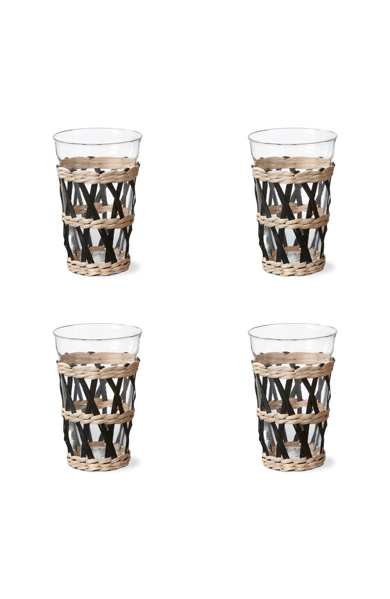 tag Island Collection Clear Glass Tumbler with Cattail Straw Set, Main, color, Black