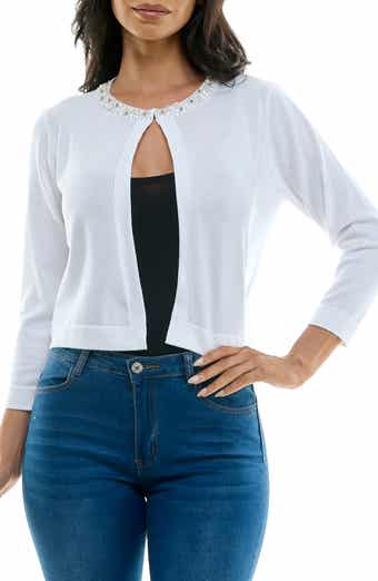 Nina Leonard Faux Pearl Knit Sweater Bolero