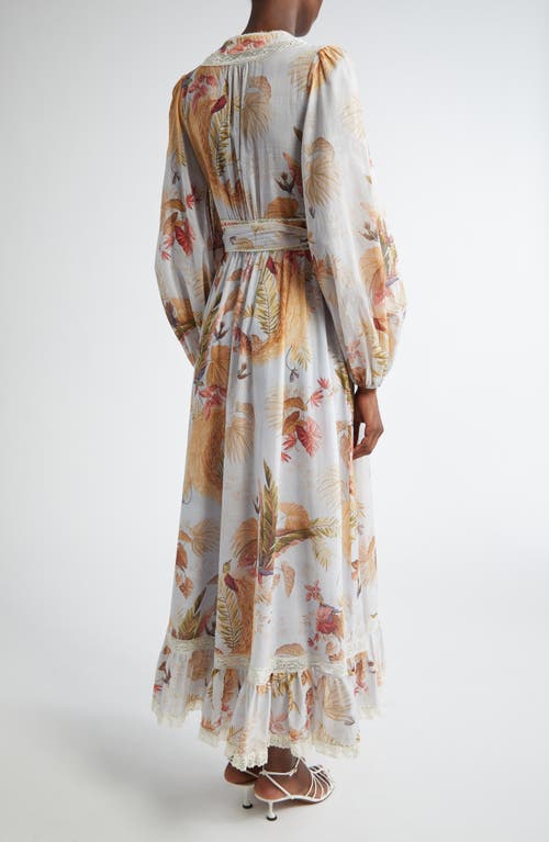 Zimmermann Ascension Lace-trimmed Tiered Printed Cotton-voile Midi Wrap Dress