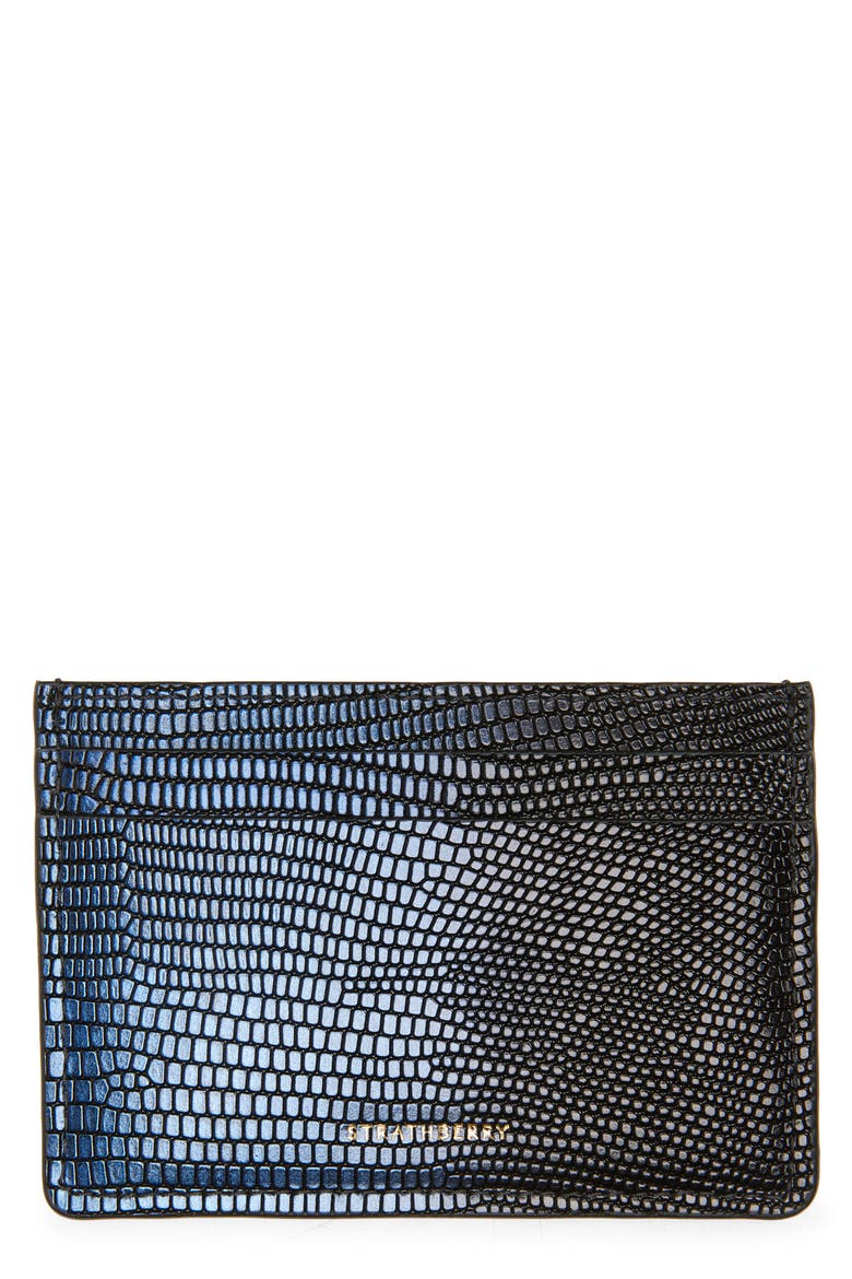 Lizard Embossed Leather Card Case, Main, color, BLUE