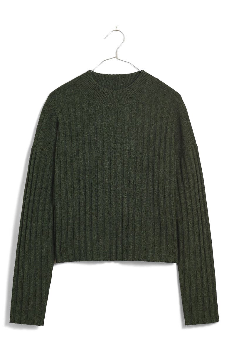 Madewell Mock Neck Crop Sweater, Alternate, color, Heather Dark Forest